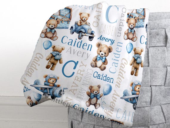 Personalized Teddy Bear Blanket - Custom Teddy Bear Baby Blanket - Teddy Bear Nursery - Teddy Blanket for Boys - Teddy Bear Boys Nursery