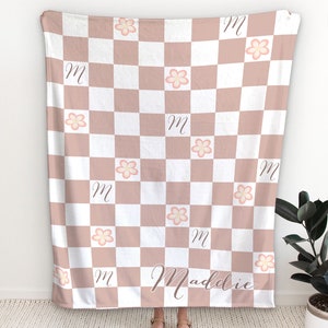 Personalized Checker Blanket - Personalized Floral Name Blanket - Personalized Blanket - Name Blanket - Personalized Checker Blanket  Floral