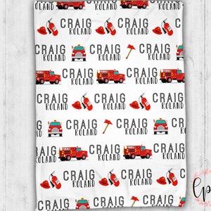 Personalizowany kocyk dla dziecka - Wóz strażacki Personalizowany kocyk - Kocyk z wzorem - Personalizowany kocyk w wóz strażacki - Kocyk dla dziecka strażak