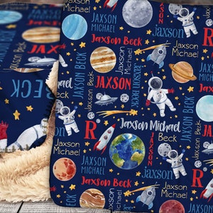 Personalized Blanket - Baby Blanket- Personalized Baby Blanket- Name Blanket- Space Blanket - Space - Sherpa - Name Pattern Blanket - Planet