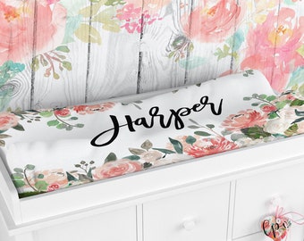 Personalized Changing Pad Cover - Watercolor Floral Custom Changing Pad Cover - Baby Shower Gift - Custom Changing Pad Liner