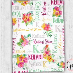 Personalized Tropical Baby Blanket -Hibiscus Personalized Blanket -Tropical Floral Blanket -Tropical Floral Baby Blanket-Floral Name Blanket