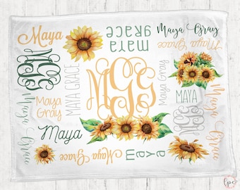 Personalized Baby Blanket - Sunflower Personalized Blanket - Throw Blanket - Sunflower Blanket - Floral Blanket - Sunflower Pattern - Baby