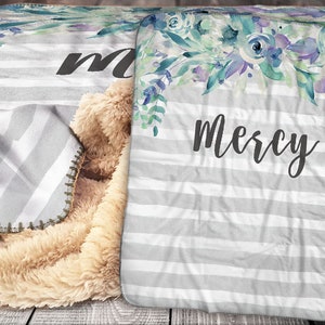 Personalized Blanket - Sherpa Throw Blanket -  Floral Bouquet Blanket - Flower Blanket - Personalized Name Blanket - Baby Blanket - Sherpa