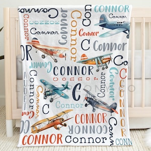 Personalized Airplane Blanket - Personalized Airplane Name Blanket - Custom Airplane Blanket Boys - Vintage Airplane Blanket - Custom Plane