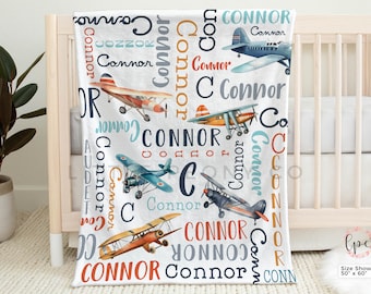 Personalized Airplane Blanket - Personalized Airplane Name Blanket - Custom Airplane Blanket Boys - Vintage Airplane Blanket - Custom Plane