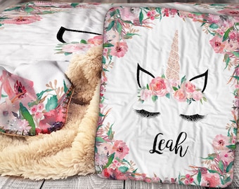 Personalisierte Einhorn Decke - Schlafendes Einhorn Gesicht Sherpa Decke - Schlafende Uni Decke - Personalisierte Namensdecke
