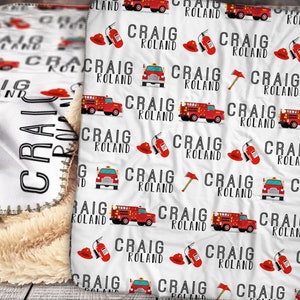 Personalizowany kocyk dla dziecka - kocyk strażacki - kocyk strażak personalizowany - spersonalizowany kocyk z imieniem dziecka - kocyk strażacki