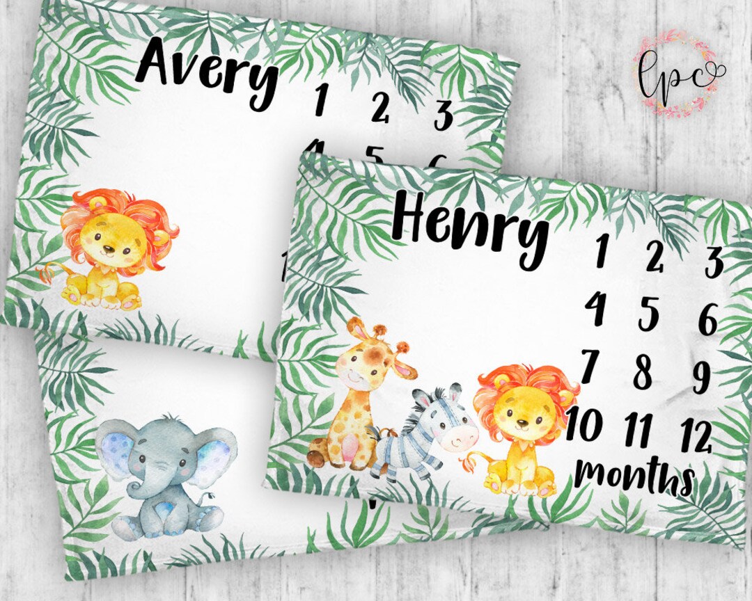 Monthly Milestone Blanket - Personalized Baby Blanket - Safari ...