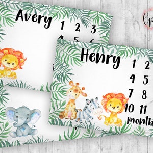 Monthly Milestone Blanket - Personalized Baby Blanket - Safari Milestone Blanket - Elephant Baby Blanket - Baby Blanket - Baby Shower Gift