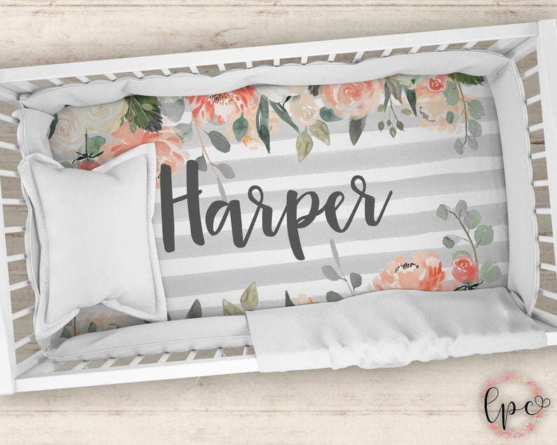 Personalized Crib Sheet Floral Crib Sheet Personalized Etsy