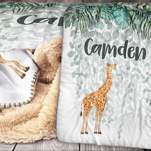 Personalized Giraffe Blanket - Sherpa Throw Blanket -  Giraffe Name Blanket Gift - Personalized Giraffe Blanket - Giraffe Baby Blanket