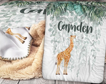 Personalized Giraffe Blanket - Sherpa Throw Blanket -  Giraffe Name Blanket Gift - Personalized Giraffe Blanket - Giraffe Baby Blanket