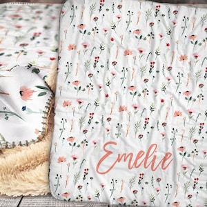 Personalized Blanket - Sherpa Throw Blanket -  Floral Blanket - Wildflowers Blanket - Personalized Name Blanket - Baby Blanket - Sherpa