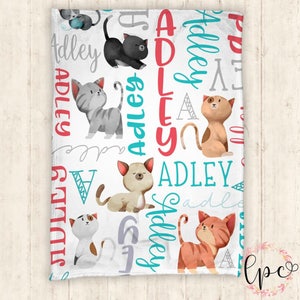Manta de bebé personalizada - Manta personalizada - Manta de gatito - Manta con nombre - Gatito - Gato - Manta con nombre