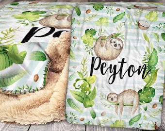 Personalized Blanket - Sloth Blanket -  Sloth Personalized Blanket - Personalized Baby Blanket - Personalized Name Blanket - Sloth Blanket