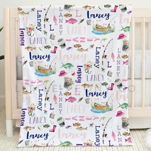 Cobertor de pesca personalizado - Cobertor de pesca para meninas - Cobertor de pesca personalizado - Cobertor com nome de pescador personalizado para meninas - Pesca - Peixe
