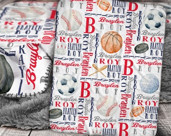 Personalized Sports Baby Blanket - Sports Themed Blanket -  Sports Personalized Baby Blanket - Personalized Baby Name Blanket - Sports Theme
