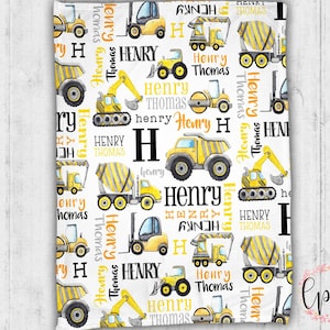 Personalized Baby Blanket - Construction Truck Personalized Blanket - Personalized Construction Name Blanket - Construction Baby Blanket