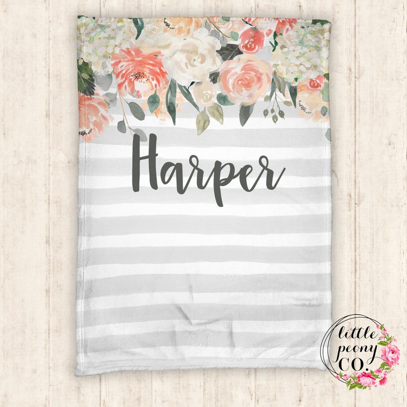 Personalized Baby Blanket Personalized Blanket Throw Blanket Floral Blanket Floral Baby Blanket Floral Watercolor Pattern image 1