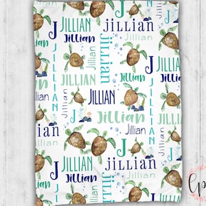 Personalized Sea Turtles Blanket - Sea Turtle Baby Blanket - Ocean Minky Blanket- Personalized Turtle Name Blanket - Turtle Baby Blanket