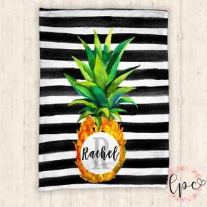 Monogram Personalized Pineapple Blanket - Receiving Blanket Birthday Gift with Pineapple Print - 30x40, 50x60, 60x80
