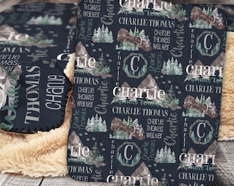 Personalized Blanket - Wolf Baby Blanket - Throw Blanket - Personalized Baby Blanket - Mountain Blanket - Wolf - Baby Blanket - Personalized