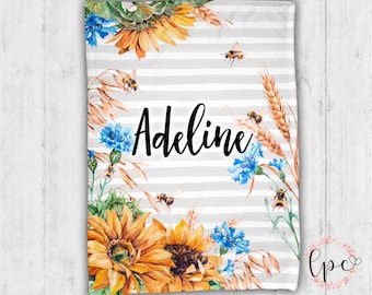 Personalized Baby Blanket - Sunflower Personalized Blanket - Throw Blanket - Sunflower Blanket - Floral Blanket - Sunflower Pattern - Baby