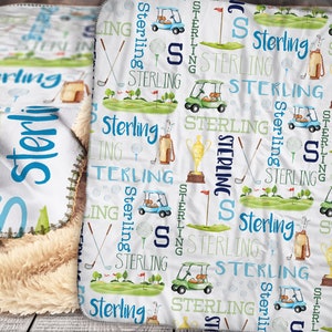 Manta de golf personalizada - Manta de sherpa - Manta para bebé - Manta de golf - Manta con nombre personalizado - Patrón de nombre, Golf, Tema de golf