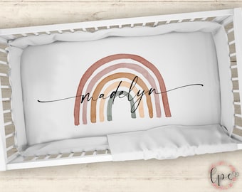 Personalized Crib Sheet - Rainbow Themed Crib Sheet - Personalized Baby Fitted Crib Sheet - Rainbow - Personalized - Crib Sheet - Modern