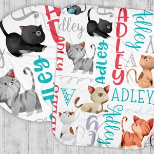 Personalized Kitten Baby Blanket - Baby Name Pattern Swaddle - Custom Cat  Baby Swaddle - Custom Baby Name Swaddle Blanket