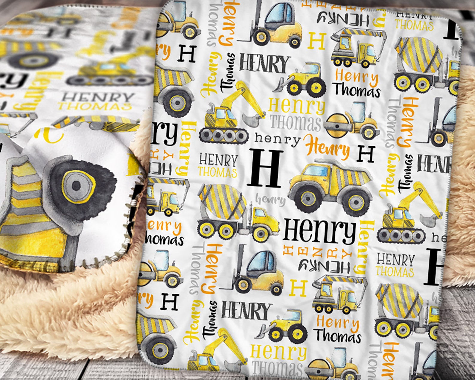 Personalized Construction Blanket Personalized Baby Blanket Etsy