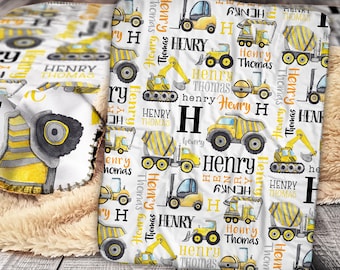 Personalized Construction Blanket - Personalized Baby Blanket - Construction Truck Baby Blanket - Dump Truck Personalized Baby Name Blanket