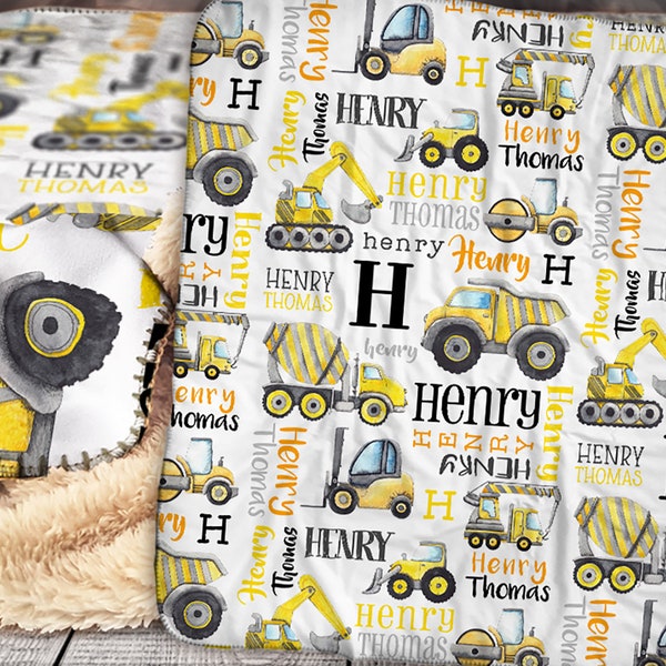 Personalized Construction Blanket - Personalized Baby Blanket - Construction Truck Baby Blanket - Dump Truck Personalized Baby Name Blanket