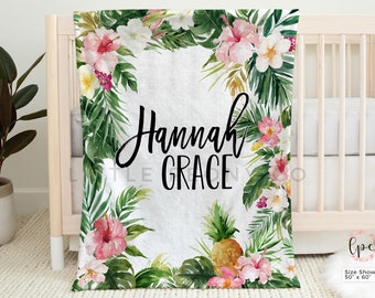 Personalized Baby Blanket With Name - Tropical Flamingo & Palm Leaves Design, 30x40 Inch Soft Minky - View #7