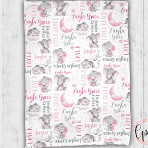 Manta de bebé de elefante personalizada - Manta personalizada - Manta de elefante - Manta con nombre - Elefante - Luna y estrellas - Manta de bebé -