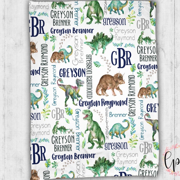 Manta personalizada con nombre de bebé - Manta personalizada - Manta decorativa - Manta de dinosaurio - Manta de bebé de dinosaurio - Patrón de dinosaurio - Dino