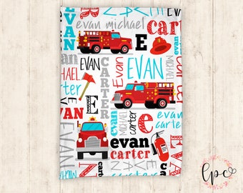 Gepersonaliseerde babydeken - brandweerwagen gepersonaliseerde deken - patroon werpdeken - gepersonaliseerde brandweerdeken - brandweerman babydeken