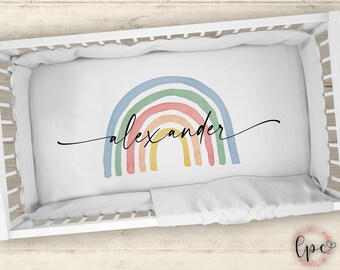 Personalized Crib Sheet - Rainbow Themed Crib Sheet - Personalized Baby Fitted Crib Sheet - Rainbow - Personalized - Crib Sheet - Modern