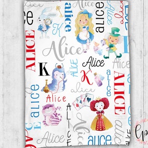 Personalized Alice in Wonderland Blanket - Alice in Wonderland Baby Blanket - Personalized Baby Blanket- Personalized Name Blanket