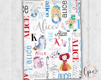 Personalized Alice in Wonderland Blanket - Alice in Wonderland Baby Blanket - Personalized Baby Blanket- Personalized Name Blanket