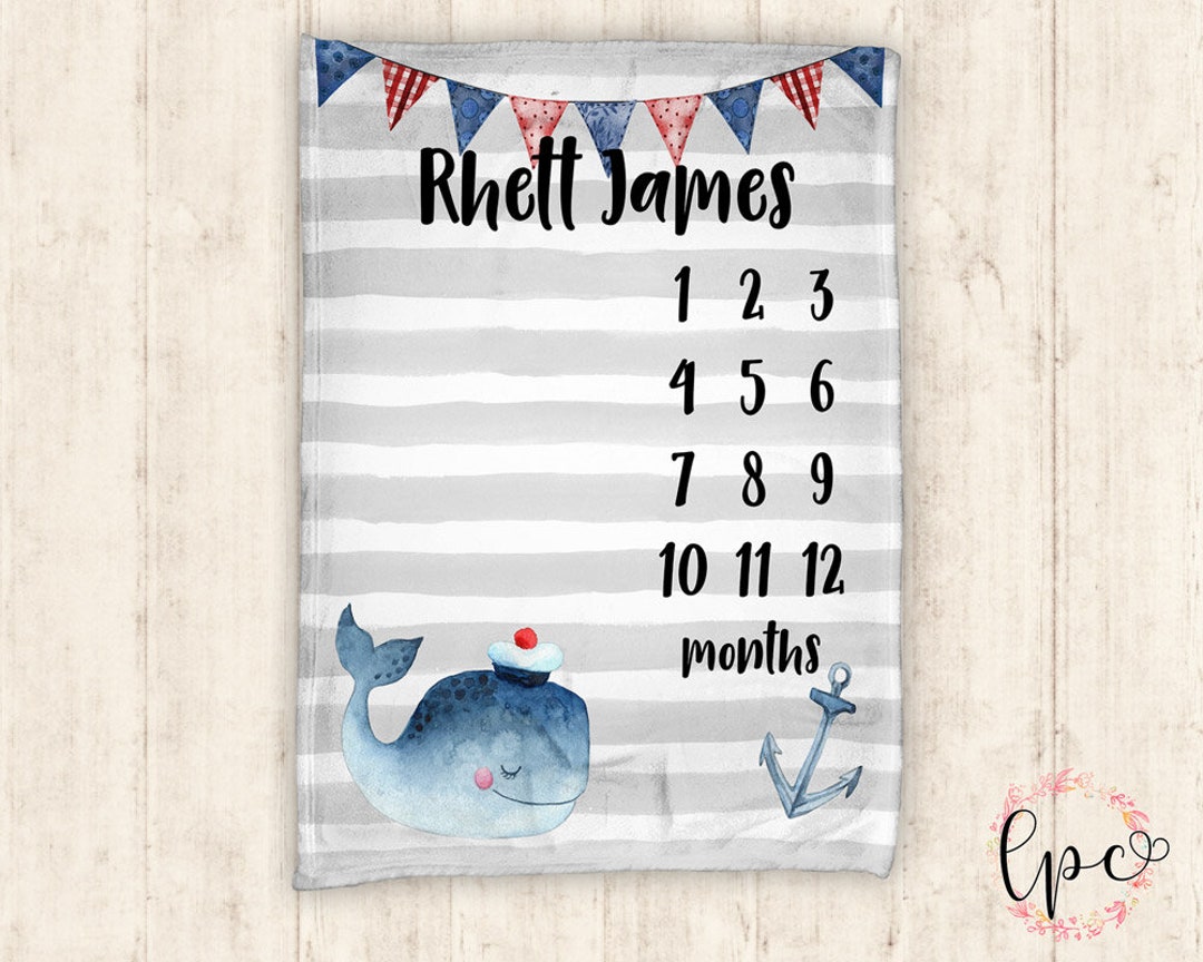 Baby Milestone Blanket Whale Baby Blanket Personalized Etsy