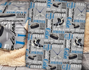 Manta personalizada para bebê - Manta de hóquei para bebê - Manta de hóquei personalizada - Manta de hóquei com nome do bebê personalizado - Quarto de bebê com tema de hóquei