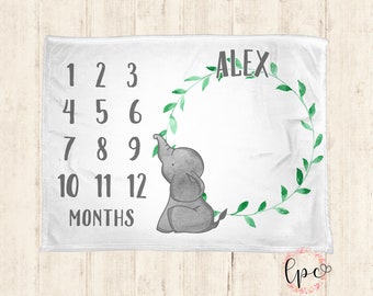 Monthly Milestone Blanket - Personalized Baby Blanket - Milestone Blanket - Personalized Blanket - Elephant Blanket - Baby Blanket, Elephant