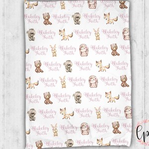 Personalized Woodland Animals Baby Blanket - Personalized Woodland Nursery Blanket - Woodland Creatures Baby Blanket - Fox Bear Baby Blanket