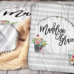 Personalized Blanket - Sherpa Throw Blanket -  Baby Blanket- Floral Blanket - Fishing Blanket - Personalized Name Blanket - Sherpa - Blanket