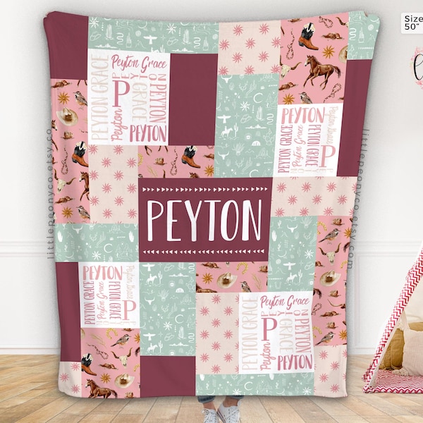 Western Cowgirl Baby Blanket - Personalized Western Baby Name Blanket - Boho Western Blanket for Girls - Cowgirl Blanket - Cowgirl Nursery