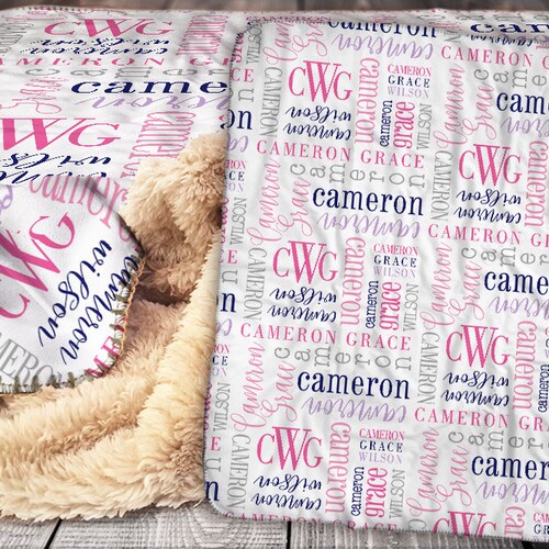 Personalized Baby Name Blanket Floral Baby Blanket Sherpa Etsy