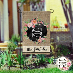 Personalized Garden Flag - Chalkboard Frame & Flowers