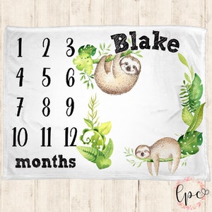 Personalized Sloth Baby Blanket - Milestone Blanket - Personalized Milestone Blanket - Sloth Blanket - Monthly Blanket - Sloth Blanket